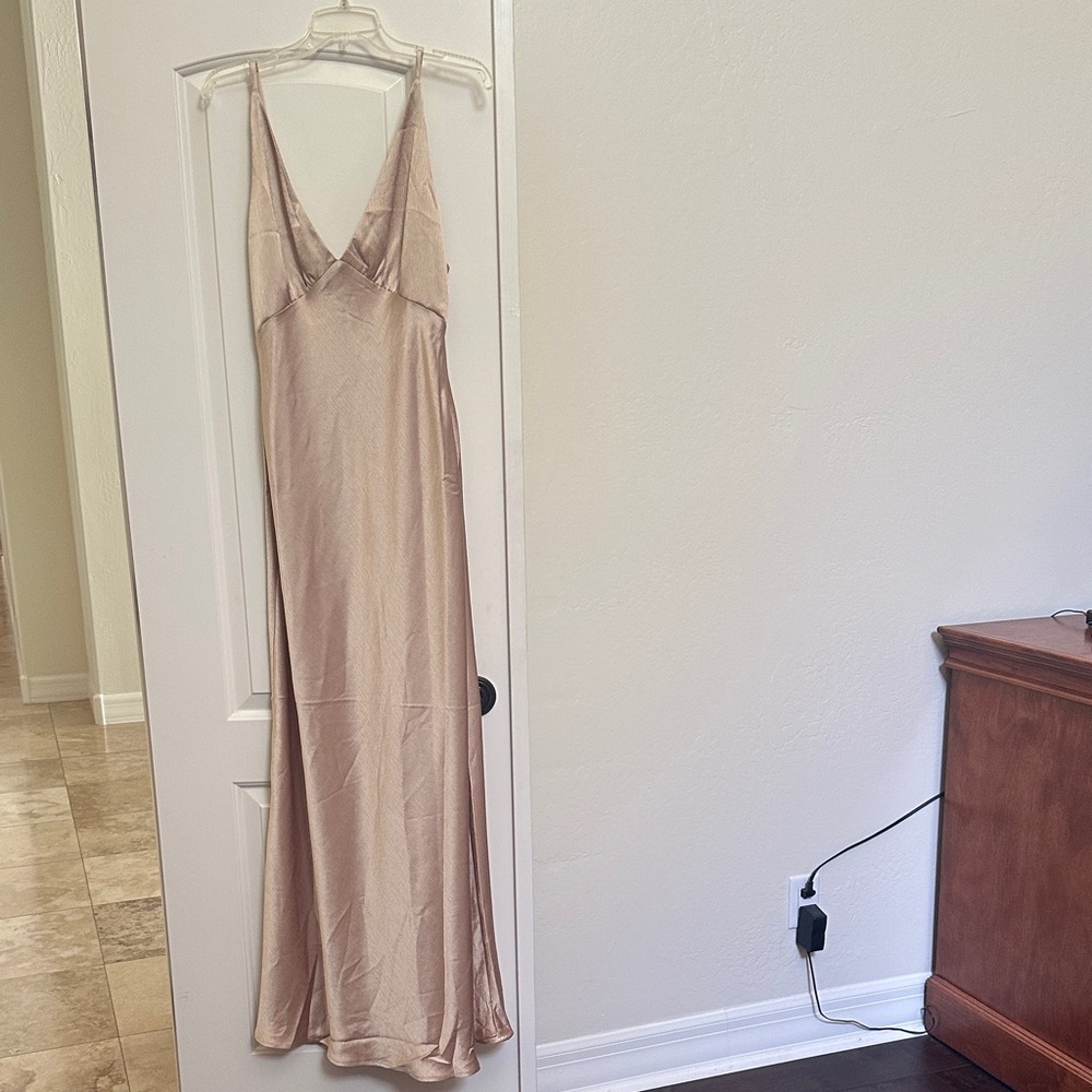 Elegant Champagne Satin Maxi Dress